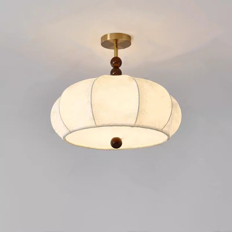 Traditional Vintage Metal Wood Fabric Flat Globe 4/5-light Semi-flush Mount Ceiling Light for Bedroom & Living Room