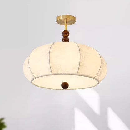 Traditional Vintage Metal Wood Fabric Flat Globe 4/5-light Semi-flush Mount Ceiling Light for Bedroom & Living Room
