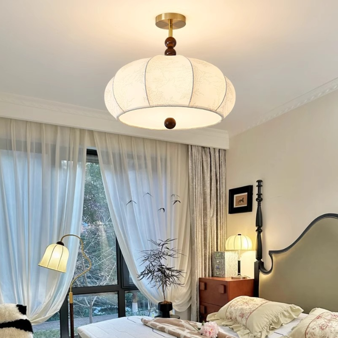 Traditional Vintage Metal Wood Fabric Flat Globe 4/5-light Semi-flush Mount Ceiling Light for Bedroom & Living Room