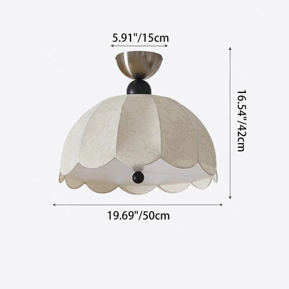 Traditional Vintage Metal Wood Fabric Petal-shaped Embroidered 3/5-light Semi-flush Mount Ceiling Light for Bedroom & Living Room