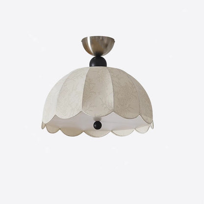 Traditional Vintage Metal Wood Fabric Petal-shaped Embroidered 3/5-light Semi-flush Mount Ceiling Light for Bedroom & Living Room