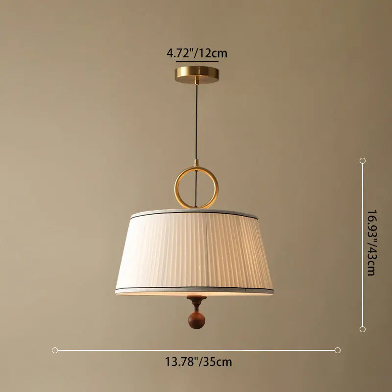 Traditional Vintage Fabric Wood Metal Pleated Round 1-light Chandelier for Bedroom & Living Room Lumendat