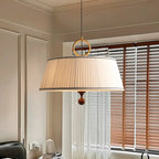 Traditional Vintage Fabric Wood Metal Pleated Round 1-light Chandelier for Bedroom & Living Room Lumendat