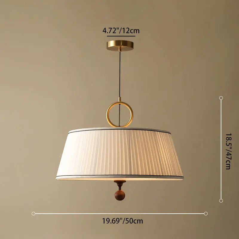 Traditional Vintage Fabric Wood Metal Pleated Round 1-light Chandelier for Bedroom & Living Room Lumendat