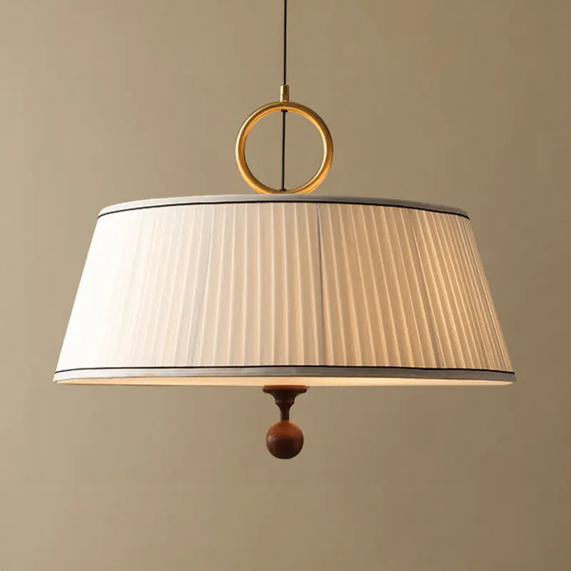 Traditional Vintage Fabric Wood Metal Pleated Round 1-light Chandelier for Bedroom & Living Room Lumendat