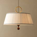 Traditional Vintage Fabric Wood Metal Pleated Round 1-light Chandelier for Bedroom & Living Room Lumendat