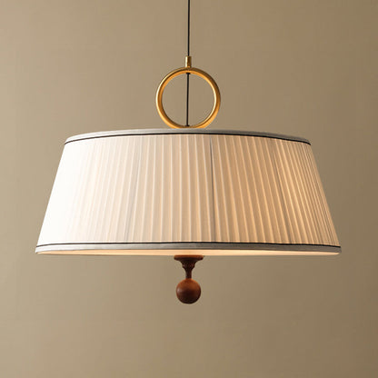 Traditional Vintage Fabric Wood Metal Pleated Round 1-light Chandelier for Bedroom & Living Room