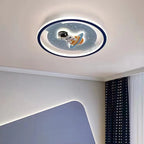 Modern Art Deco Acrylic Iron Resin Bunny Astronaut Round LED Flush Mount Ceiling Light For Bedroom & Living Room