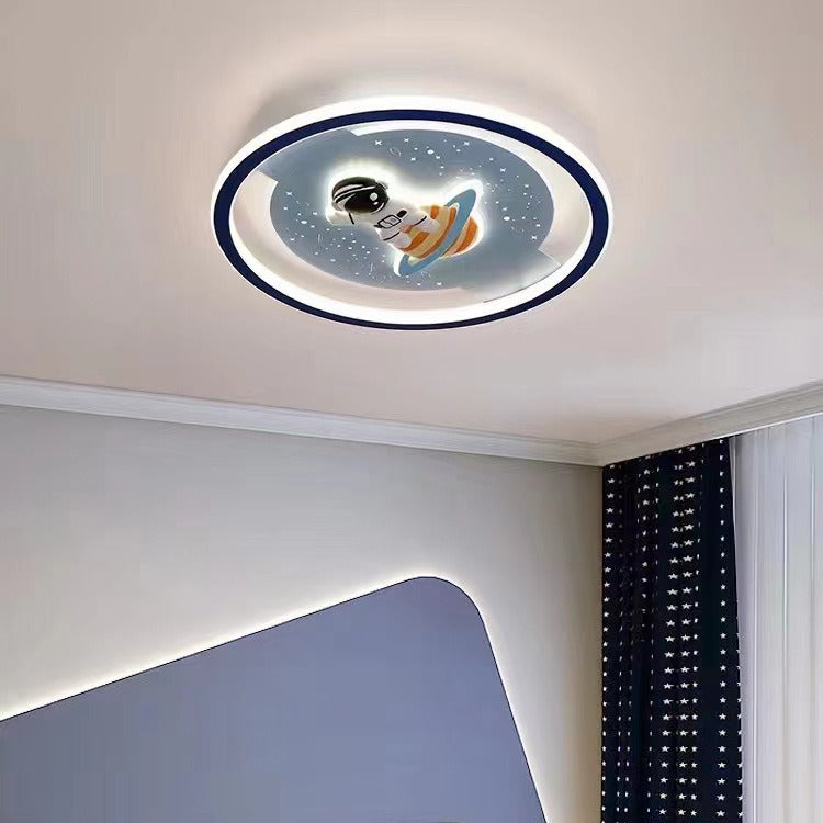 Modern Art Deco Acrylic Iron Resin Bunny Astronaut Round LED Flush Mount Ceiling Light For Bedroom & Living Room