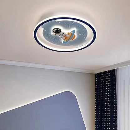 Modern Art Deco Acrylic Iron Resin Bunny Astronaut Round LED Flush Mount Ceiling Light For Bedroom & Living Room