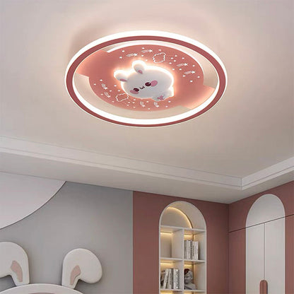 Modern Art Deco Acrylic Iron Resin Bunny Astronaut Round LED Flush Mount Ceiling Light For Bedroom & Living Room
