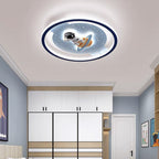 Modern Art Deco Acrylic Iron Resin Bunny Astronaut Round LED Flush Mount Ceiling Light For Bedroom & Living Room