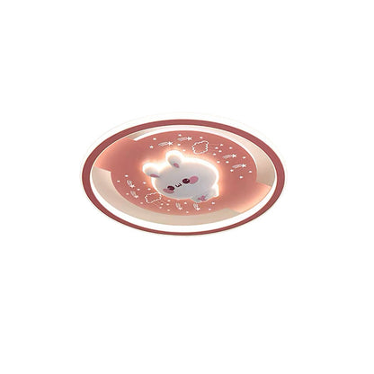 Modern Art Deco Acrylic Iron Resin Bunny Astronaut Round LED Flush Mount Ceiling Light For Bedroom & Living Room