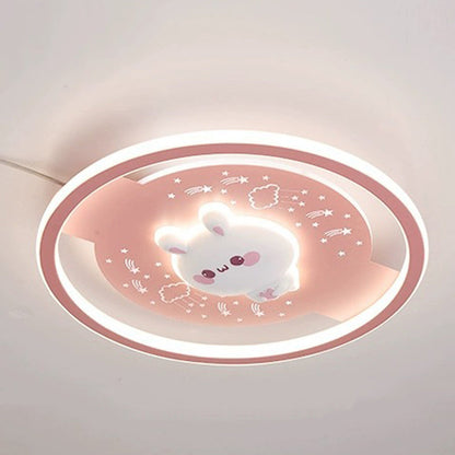 Modern Art Deco Acrylic Iron Resin Bunny Astronaut Round LED Flush Mount Ceiling Light For Bedroom & Living Room