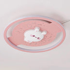 Modern Art Deco Acrylic Iron Resin Bunny Astronaut Round LED Flush Mount Ceiling Light For Bedroom & Living Room