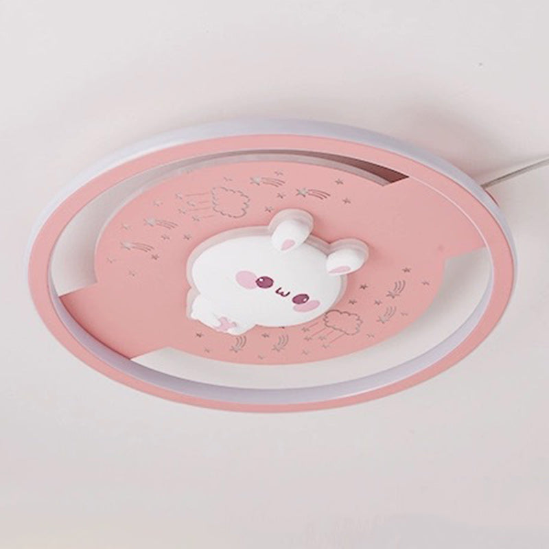 Modern Art Deco Acrylic Iron Resin Bunny Astronaut Round LED Flush Mount Ceiling Light For Bedroom & Living Room