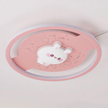 Modern Art Deco Acrylic Iron Resin Bunny Astronaut Round LED Flush Mount Ceiling Light For Bedroom & Living Room