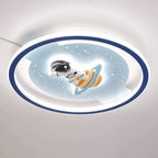 Modern Art Deco Acrylic Iron Resin Bunny Astronaut Round LED Flush Mount Ceiling Light For Bedroom & Living Room