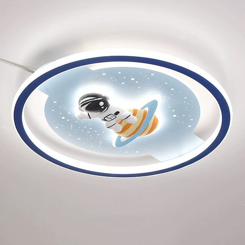 Modern Art Deco Acrylic Iron Resin Bunny Astronaut Round LED Flush Mount Ceiling Light For Bedroom & Living Room