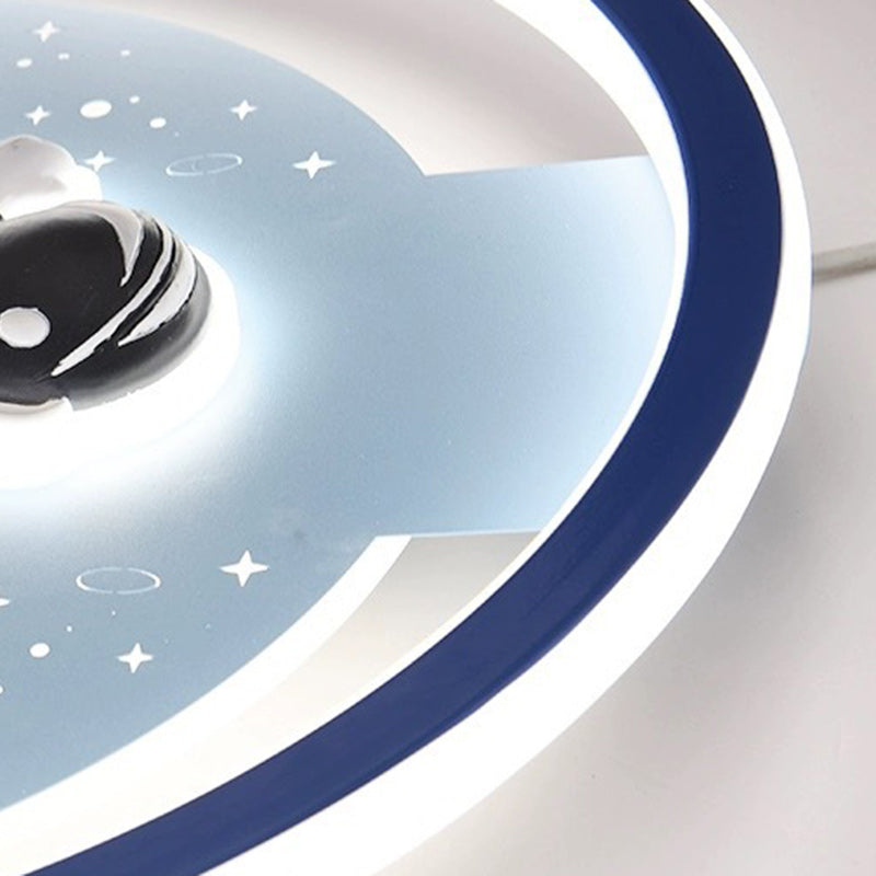 Modern Art Deco Acrylic Iron Resin Bunny Astronaut Round LED Flush Mount Ceiling Light For Bedroom & Living Room
