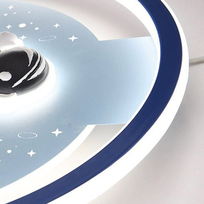 Modern Art Deco Acrylic Iron Resin Bunny Astronaut Round LED Flush Mount Ceiling Light For Bedroom & Living Room