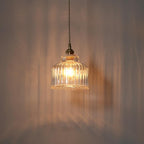 Traditional Japanese Glass Copper Round Cylinder 1-light Pendant Light for Bedroom & Living BulbSquare