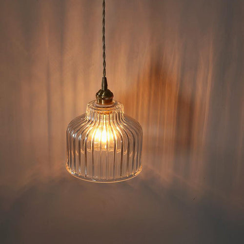Traditional Japanese Glass Copper Round Cylinder 1-light Pendant Light for Bedroom & Living