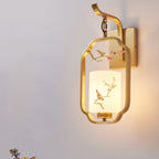 Lumendat Traditional Chinese Glass Iron Floral Bird Pattern Cylindrical 1-Light Wall Sconce Lamp For Bedroom & Living Room Lumendat