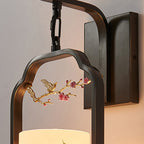 Lumendat Traditional Chinese Glass Iron Floral Bird Pattern Cylindrical 1-Light Wall Sconce Lamp For Bedroom & Living Room Lumendat