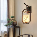 Lumendat Traditional Chinese Glass Iron Floral Bird Pattern Cylindrical 1-Light Wall Sconce Lamp For Bedroom & Living Room Lumendat