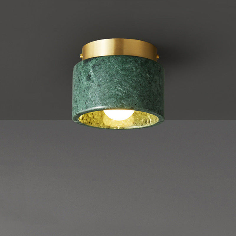 Contemporary Scandinavian Marble Metal Round Cylinder 1-Light Semi-Flush Mount Ceiling Light For Living Room Lumendat