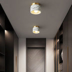 Contemporary Scandinavian Marble Metal Round Cylinder 1-Light Semi-Flush Mount Ceiling Light For Living Room Lumendat