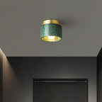 Contemporary Scandinavian Marble Metal Round Cylinder 1-Light Semi-Flush Mount Ceiling Light For Living Room Lumendat