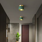Contemporary Scandinavian Marble Metal Round Cylinder 1-Light Semi-Flush Mount Ceiling Light For Living Room Lumendat