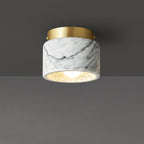 Contemporary Scandinavian Marble Metal Round Cylinder 1-Light Semi-Flush Mount Ceiling Light For Living Room Lumendat