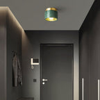 Contemporary Scandinavian Marble Metal Round Cylinder 1-Light Semi-Flush Mount Ceiling Light For Living Room Lumendat