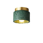 Contemporary Scandinavian Marble Metal Round Cylinder 1-Light Semi-Flush Mount Ceiling Light For Living Room Lumendat