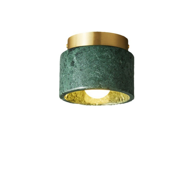 Contemporary Scandinavian Marble Metal Round Cylinder 1-Light Semi-Flush Mount Ceiling Light For Living Room Lumendat