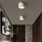 Contemporary Scandinavian Marble Metal Round Cylinder 1-Light Semi-Flush Mount Ceiling Light For Living Room Lumendat