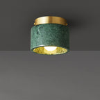 Contemporary Scandinavian Marble Metal Round Cylinder 1-Light Semi-Flush Mount Ceiling Light For Living Room Lumendat