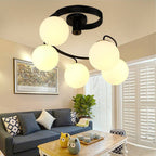 Contemporary Creative Glass Iron Curved-round Globe 3/5-light Semi-flush Mount Ceiling Light for Bedroom & Living Room