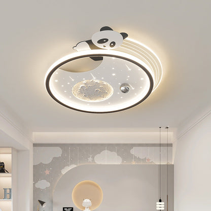 Modern Art Deco Kids Acrylic Resin Iron Bunny Panda LED Flush Mount Ceiling Light For Bedroom & Living Room