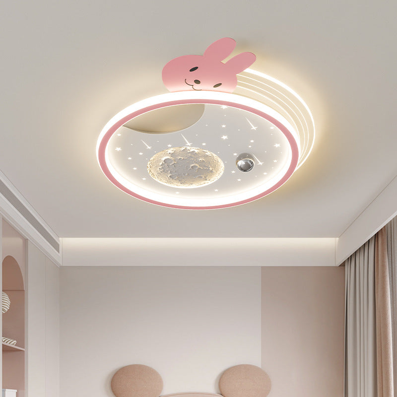 Modern Art Deco Kids Acrylic Resin Iron Bunny Panda LED Flush Mount Ceiling Light For Bedroom & Living Room