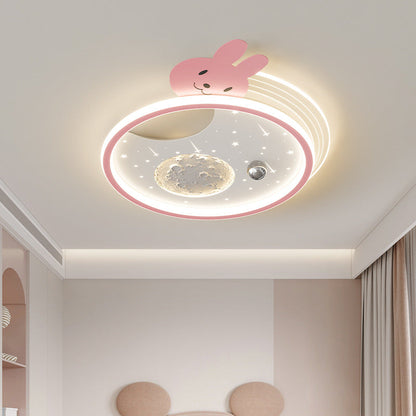 Modern Art Deco Kids Acrylic Resin Iron Bunny Panda LED Flush Mount Ceiling Light For Bedroom & Living Room