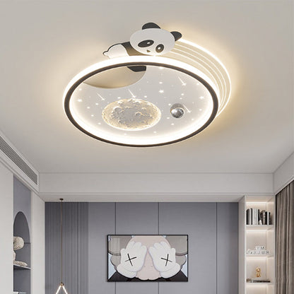 Modern Art Deco Kids Acrylic Resin Iron Bunny Panda LED Flush Mount Ceiling Light For Bedroom & Living Room