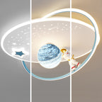 Modern Art Deco Kids Glass Acrylic Iron Astronaut Planet LED Flush Mount Ceiling Light For Bedroom & Living Room