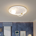 Modern Art Deco Kids Glass Acrylic Iron Astronaut Planet LED Flush Mount Ceiling Light For Bedroom & Living Room