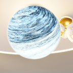 Modern Art Deco Kids Glass Acrylic Iron Astronaut Planet LED Flush Mount Ceiling Light For Bedroom & Living Room