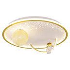 Modern Art Deco Kids Glass Acrylic Iron Astronaut Planet LED Flush Mount Ceiling Light For Bedroom & Living Room