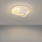 Modern Art Deco Kids Glass Acrylic Iron Astronaut Planet LED Flush Mount Ceiling Light For Bedroom & Living Room